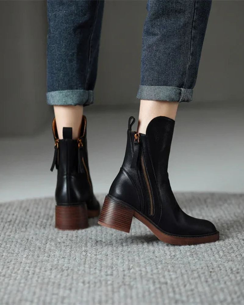 Anna™  Elegant leather ankle boots with comfortable heels