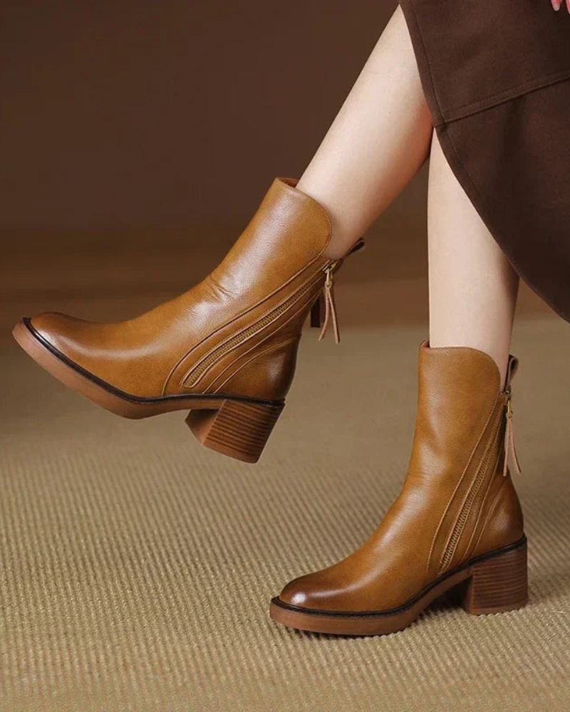 Anna™  Elegant leather ankle boots with comfortable heels