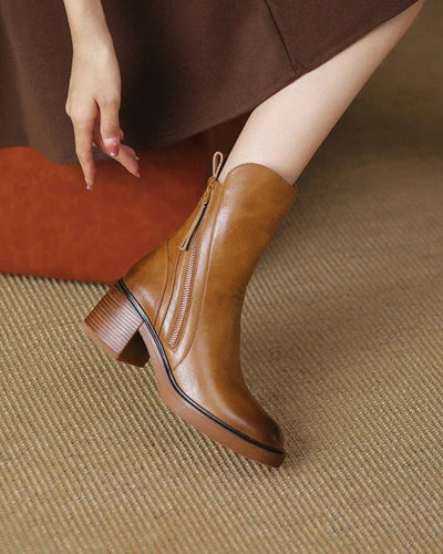 Anna™  Elegant leather ankle boots with comfortable heels