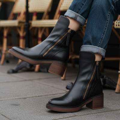 Anna™  Elegant leather ankle boots with comfortable heels