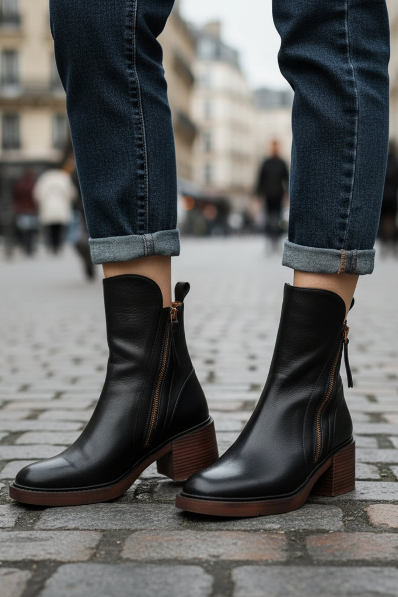 Anna™  Elegant leather ankle boots with comfortable heels