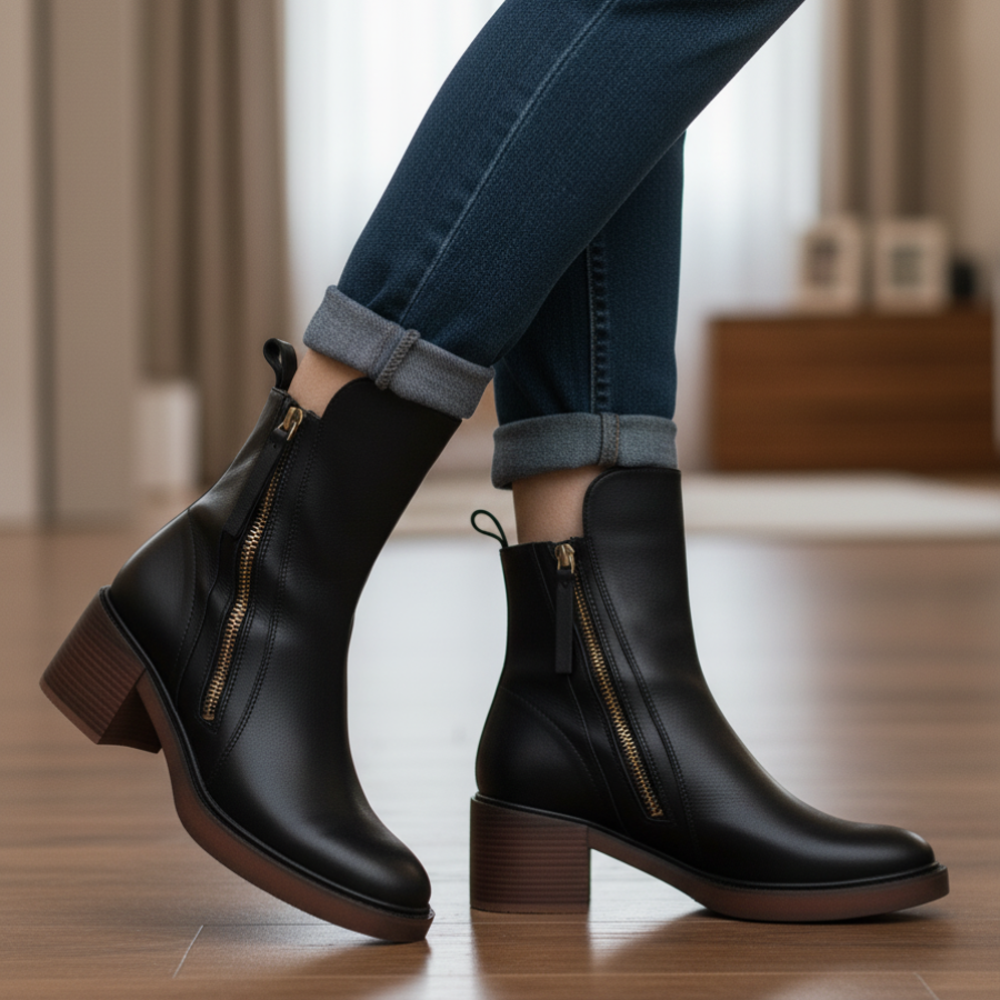 Anna™  Elegant leather ankle boots with comfortable heels