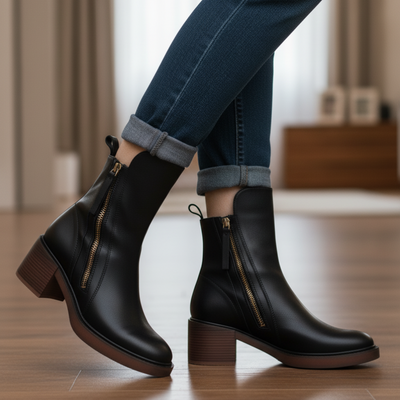 Anna™  Elegant leather ankle boots with comfortable heels