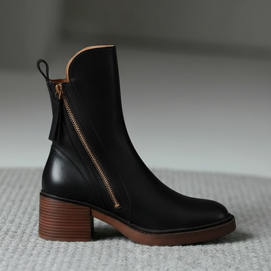 Anna™  Elegant leather ankle boots with comfortable heels