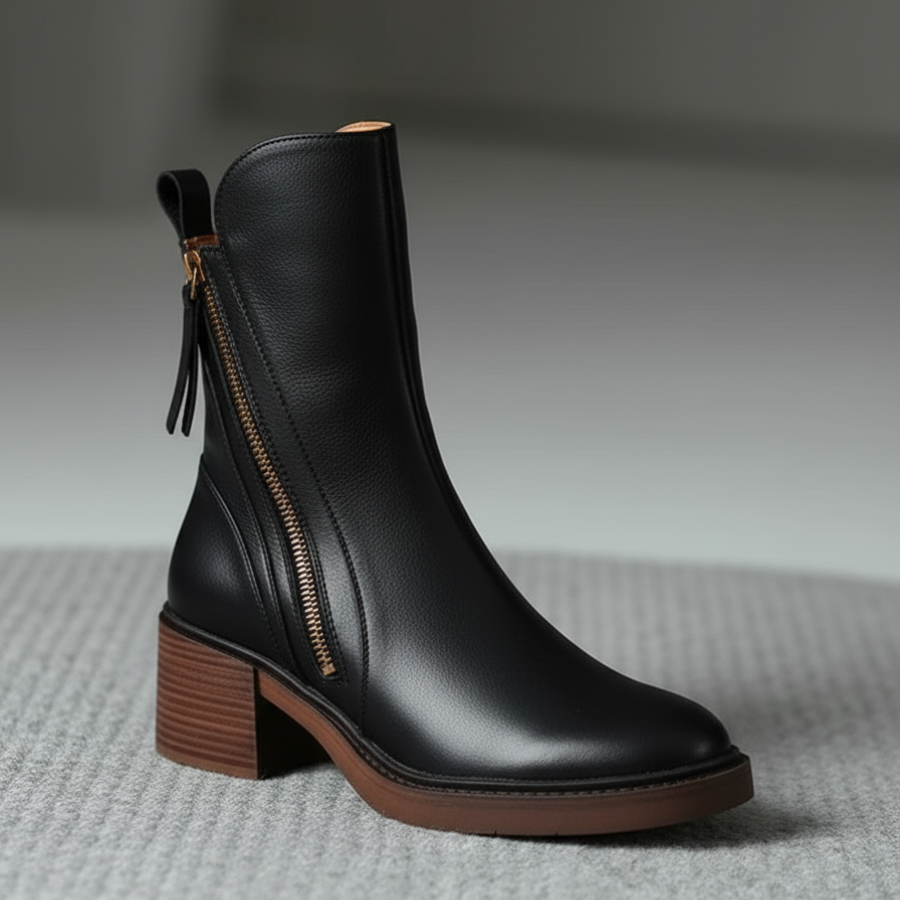 Anna™  Elegant leather ankle boots with comfortable heels