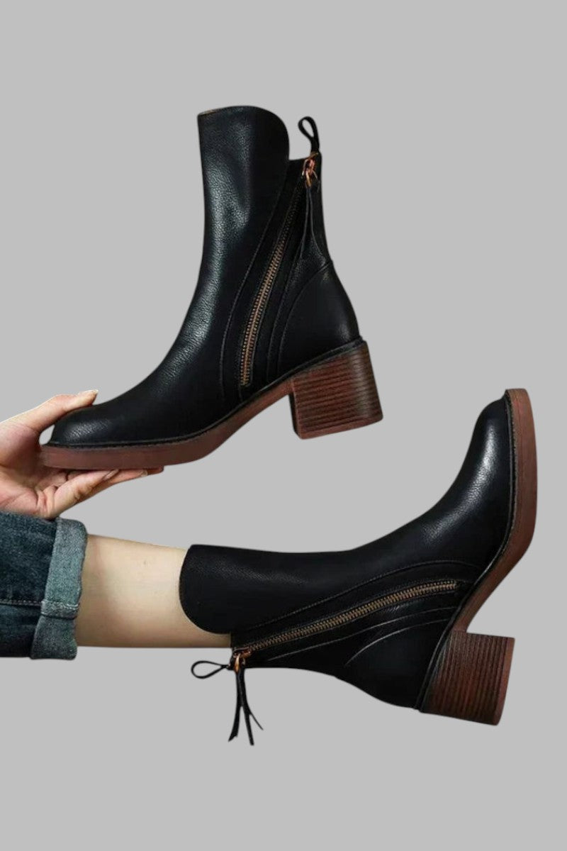 Anna™  Elegant leather ankle boots with comfortable heels